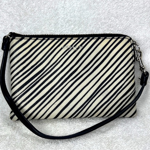Coach Bleecker Black & White Stripe Wristlet - Picture 1 of 7